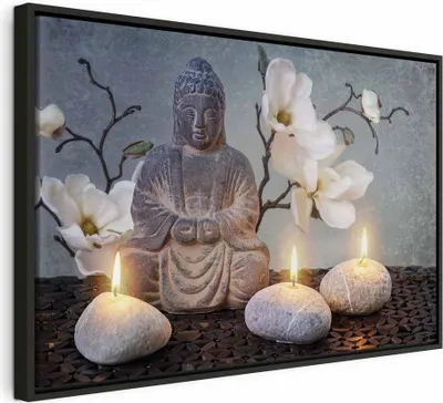 Produktbild von Italienischer Leinwand Leinwandbild - Buddha and Stones (1 Part) Wide 120x80 cm Orient p-B-0041-b-a