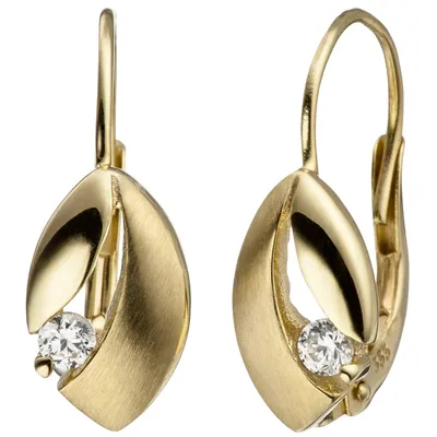 Produktbild von JOBO Boutons 333 Gold Gelbgold teil matt 2 Zirkonia Ohrringe Ohrhänger Goldohrringe