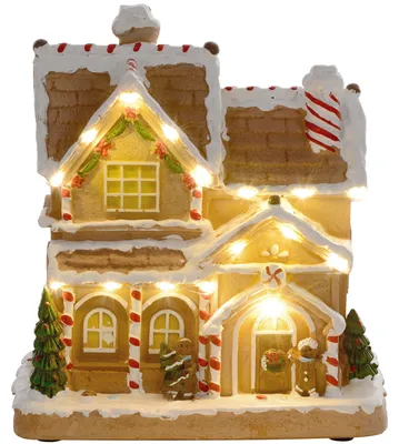 Produktbild von HOMCOM Weihnachtsdorf Lebkuchenhaus mit LED-Lichtern und Musik für Weihnachten