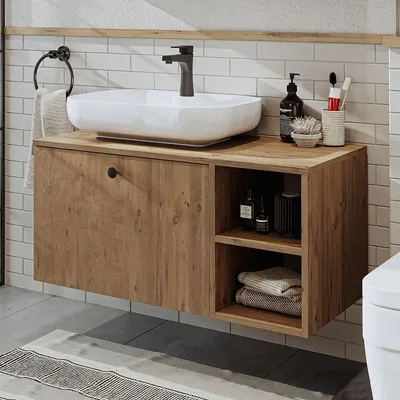 Image de Skye Decor, meuble de salle de bain de haute qualité avec vasque intégrée, 95 cm, en bois de pin Atlantique, 100% MDF