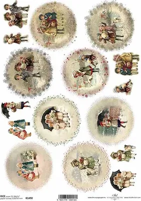 Zdjęcie produktu dla Papier ryżowy do decoupage A4 ITD-R1490 obrazki dzieci zima