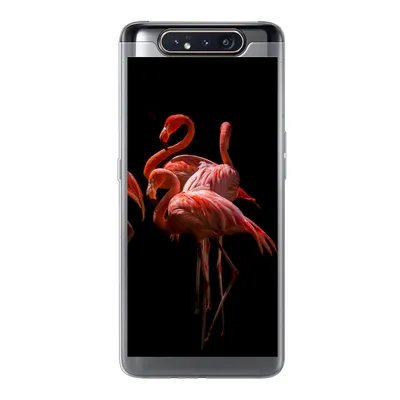 Produktbild von MuchoWow® Handyhülle Schutzhülle Hülle für Samsung Galaxy A80 Flamingos - Vögel - Federn - Schwarz Silikon Softcase Handy Hülle - Schutzdeckel