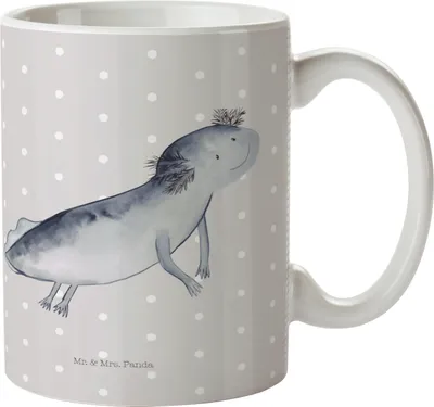 Produktbild von Mr. & Mrs. Panda Trinklernbecher Axolotl Schwimmen - Grau Pastell - Geschenk, Mehrwegbecher, Camping Tasse, Plastikbecher, glücklich, Pott, Optimistisch, Kunststoffbecher