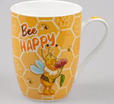 Produktbild von Becher, Tasse BEE HAPPY mit Biene weiß gelb für 345ml Keramik Formano WA