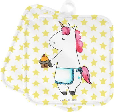 Produktbild von Mr. & Mrs. Panda Topflappen Einhorn Muffin - Weiß - Geschenk, Geburtstagsgrüße, Backen, Topfuntersetzer, Unicorn, Glückwünsche, 2er Set, Kochlappen, topfhalter