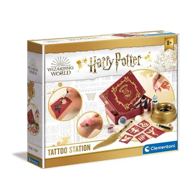 The image shows the packaging of a Harry Potter themed tattoo station kit.