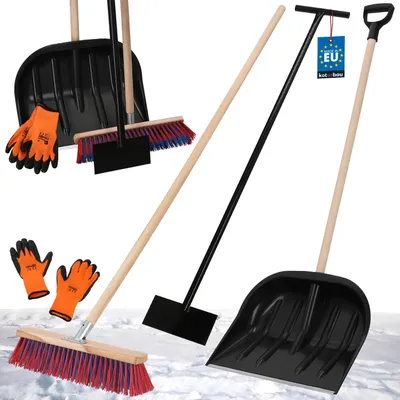 Immagine prodotto di KOTARBAU® Set pala da neve con manico in legno 137 cm Scopa stradale con manico 43 cm Raschietto per ghiaccio 119 x 20 cm + guanti Pala da neve Spazzola da neve Spazzola da neve Manico in legno per rimozione neve