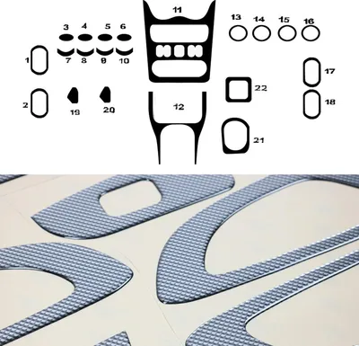 Productafbeelding van Interieurdecoratie voor het dashboard van de Dacia Sandero 2008-2011, met carbonlook, bestaande uit 22 delen