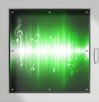 Produktbild von Wallario Lichtschutzbild, Dekorativer Sichtschutz Sonnenschutz 96 x 100 cm mit Motiv: Grüne Noten der Musik - Verdunklung ohne Bohren