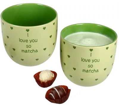Produktbild von 2x I Love Matcha Becher 370ml Steingut-Tassen 2 Personen Matcha-Drink Tee grün
