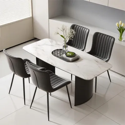 Produktbild von Esszimmerstühle, Set aus 4, in Schwarz, mit Kunstlederbezug und modernem Design, ideal für die Küche