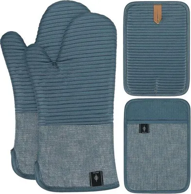 Productafbeelding van Famanu Pannenlappen set, hittebestendige, extra lange ovenwanten met antislip siliconen - set van 4 - blauw
