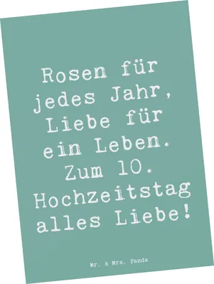Produktbild von Mr. & Mrs. Panda Postkarte Spruch 10. Hochzeitstag Rosenhochzeit - Meeresbrise - Geschenk, feiern, Fotokarte, Liebe und Hingabe, Jubiläumsgeschenk, Hochzeitsjubiläum