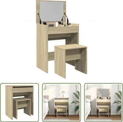 Produktbild von The Living Store Schminktisch mit Hocker Sonoma-Eiche 60x40x113,5 cm