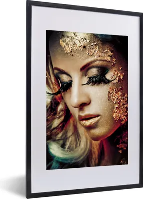 Produktbild von MuchoWow® MuchoWow® Gerahmtes Poster Blattgold - Frau - Gold 40x60 cm - Poster mit zchwarzem Bilderrahmen - Poster in Rahmen