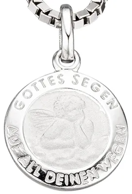 Produktbild von Amulett Anhänger Engel Schutzengel aus 925 Silber teilmattiert rund Kinder
