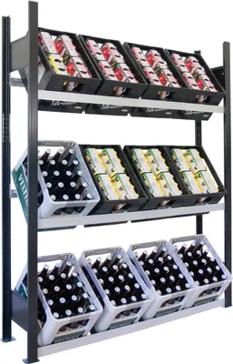 Produktbild von SCHULTE Regalwelt Getränkekistenregal für bis zu 12 Kisten, 180x136x30 cm (HxBxT), Traglast pro Ebene 60 kg, schwarz-Silber