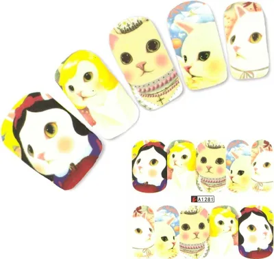 Produktbild von Tattoo Nail Art Katze Schneewittchen Aufkleber Nagel Sticker