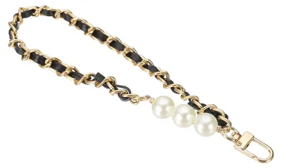 Leder-Polsband mit Kette, 20 cm, Gold-Schwarz, für Taschen & Schlüssel