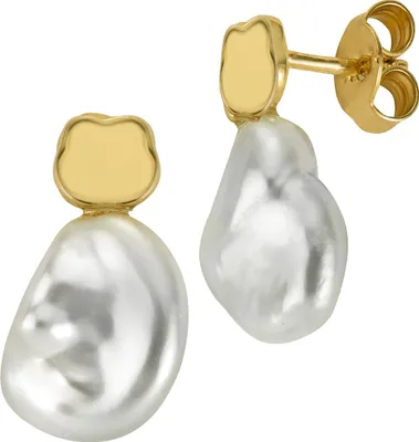 Produktbild von 1 Paar Perlen-Ohrstecker mit Kleeblatt 333 Gold Barockperlen Ohrringe Keshi-Perle für Damen 8 Karat. Jeder Perlenstecker ist ein Unikat - Germany