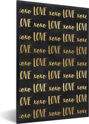 Produktbild von MuchoWow® Gerahmtes Poster Muster - Liebe - Gold - Schwarz 40x60 cm - Poster mit Schwarzem Bilderrahmen Wandposter Rahmen Foto Bilder - Papierdruck - Wandbilder