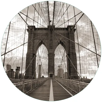 Produktbild von Wallario Premium Glasbild, freischwebende Optik, kräftige Farben, rund 50cm Durchmesser, Motiv Brooklyn Bridge in New York