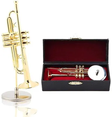 Immagine prodotto di Piccola tromba in metallo dorato – decorazione – strumento musicale – regalo – scatola di legno – modello
