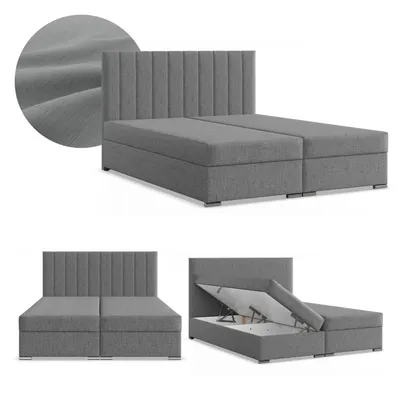 Produktbild von Boxspringbett 140x200 mit 2 Bettkästen Kontinentales Bett mit Bonell Matratze Polsterbett Doppelbett Kopfteil Geflecht Grau Dunkelgrau AGEN 140 x 200