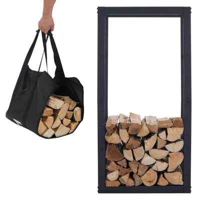 Image de Lendo Online Range-bûches 50x25x100 Acier Thermolaqué Noir