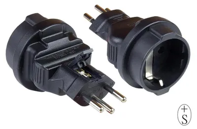 Image de Adaptateur secteur Suisse, type J, vers prise de courant avec contact de terre, type F, noir