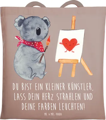 Produktbild von Mr. & Mrs. Panda Tote Bag Die Freude an der Kreativität entdecken - Braun Pastell - Geschenk, Träume, Vertrauem, Zuversicht, canvas tasche, liebevolle Details, Shopping