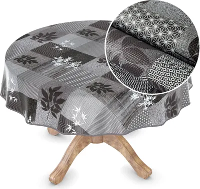 Produktbild von Tischdecke Wachstuch Premium Ornamente Grau Robust Wasserabweisend Rund 120 cm