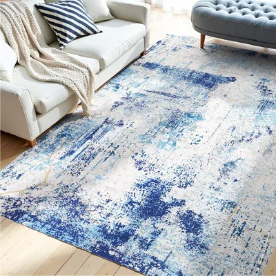 Immagine prodotto di Tappeto - Tappeto a pelo corto - 152,4 x 213,4 cm - Lavabile - Antiscivolo - Design moderno - Per soggiorno, camera da letto, corridoio e camera dei bambini - Blu