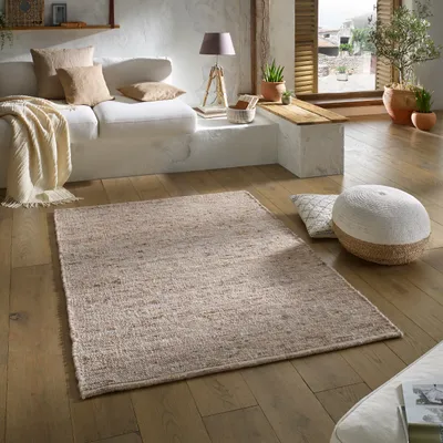 Produktbild von Wollteppich Natur Handweb Teppich I Reine Schur-Wolle im Skandinavischen Design I Wohnzimmer Schlafzimmer Esszimmer Kinderzimer Büro |  Sand