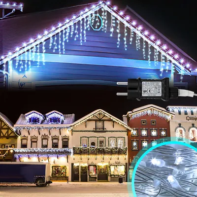 Zdjęcie produktu dla Eikuavons Eisregen – świąteczne oświetlenie LED, 200 diod, długość 5 metrów + 5 metrów kabla zasilającego, światło białe, dekoracyjny panel świetlny z 8 trybami, idealny do dekoracji wnętrz na Boże Narodzenie i imprezy