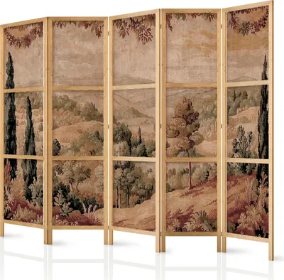 Produktbild von 5-teiliger Einseitiger Vlies Japanischer Paravent - Landscape with Cypresses - Old Tapestry with Mediterranean Vegetation 225x172 cm Landschaften c-H-10028-bh-b