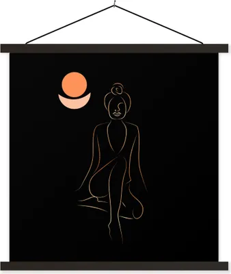 Produktbild von MuchoWow® Textilposter Frau - Strichzeichnung - Gold 40x40 cm mit schwarzem Rahmen - Fotos