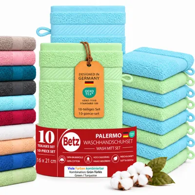 Produktbild von Betz 10 Stück Waschhandschuhe 16x21 cm PALERMO 100% Baumwolle  Farbe: grün / türkis