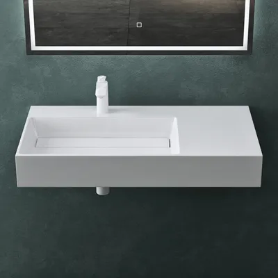 Produktbild von Mai & Mai Aufsatzwaschbecken Hängewaschbecken BTH: 100x48x13cm in Weiß aus Mineralguss ohne Überlauf Col12-Links