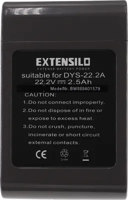 Produktbild von EXTENSILO Akku Ersatz für Dyson 917083-01, 917083-07, 965557-03, 17083-3511, 202932-02 für Staubsauger Schwarz (2500 mAh, 22,2 V, Li-Ion)