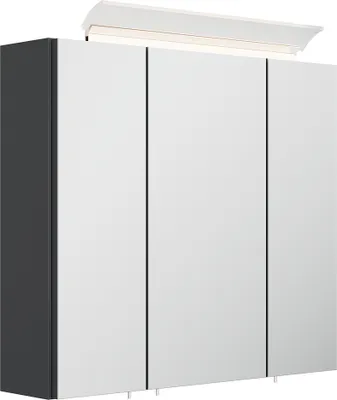 Produktbild von Spiegelschrank 70cm, 3-türig, grau mit LED-Aufsatzleuchte BATLEY-02