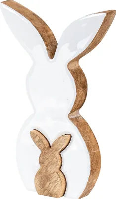 Produktbild von Deko Hase 2er Set H20cm Mango Holz Natur Weiß Tischdeko Frühling Ostern Deko Osterdeko Figur Osterhase