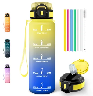 Produktbild von Trinkflasche 1l Motswedi, Auslaufsicher, Wasserflasche mit Strohhalm