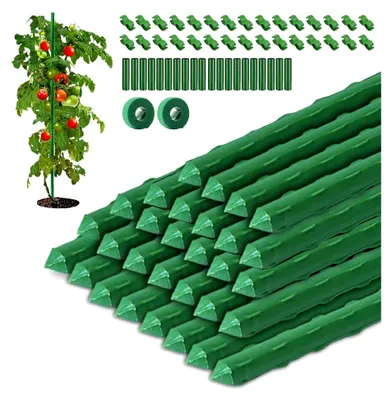 Produktbild von 30 Pflanzstäbe Rankhilfe, Kunststoffbeschichtetes Stahlrohr, 40 cm, mit 20 Verbindern, 30 Multifunktionsclips und 2 Pflanzenbindern, Rankhilfe für Erbsen, Gurken, Tomaten