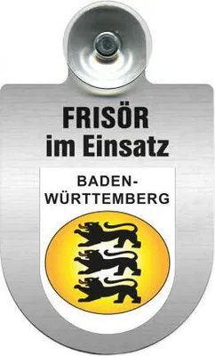 Produktbild von Einsatzschild mit Saugnapf - Frisör im Einsatz - incl. Regionenwappen nach Wahl 393815 Color - Region Baden-Württemberg