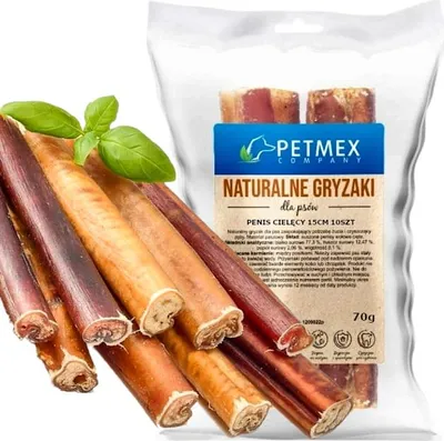 Immagine prodotto di Snack naturale da masticare per cani Petmex Penis di vitello essiccato 15 cm, 10 pezzi