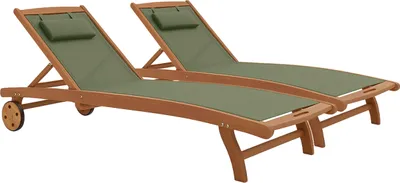 Produktbild von Sonnenliegen aus Holz und Textylen Aubagne 2er-Set Salbeigrün - Oviala