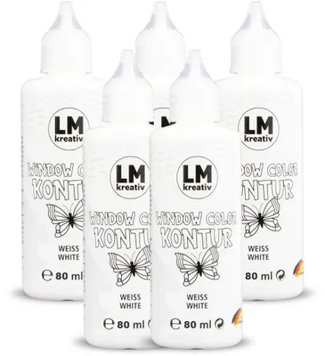 Produktbild von LM-Kreativ Window Color Konturenfarbe Weiß – abziehbare Fensterfarbe auf Wasserbasis für Glas, Spiegel und Fliesen