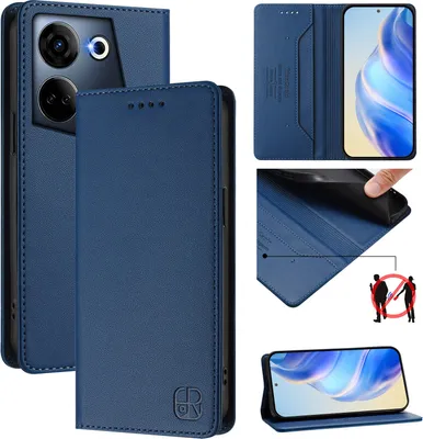 Produktbild von Lederhülle für Tecno Camon 20 /Camon 20 Pro 4G Hülle Flip Brieftasche Kartenfächern Ständer Schutzhülle Blau