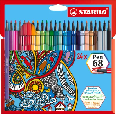 Zdjęcie produktu dla STABILO Pen 68, Drobny, 24 kol., Wielobarwny, Końcówka pociskowa, 1 mm, Wielobarwny
